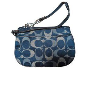 Vintage Coach Wristlet Blue Coin Bag Purse Signature Canvas Zip UP Wallet